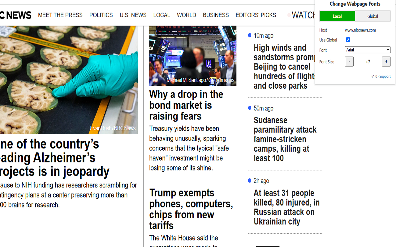 Example of a changed font on a webpage